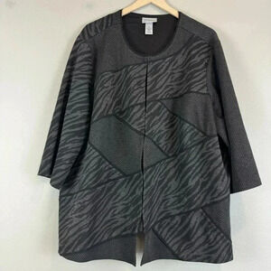 Catherines Womens Maggie Barnes Blazer Jacket Chevron Zebra Print 3/4 Sleeve 2X